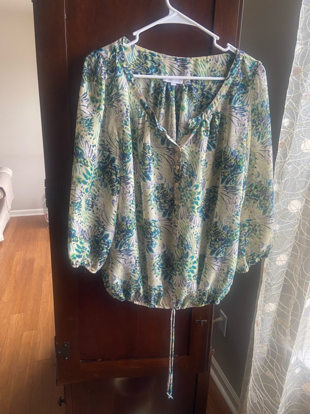 dELiA*s Green and Blue Floral Peasant Tunic